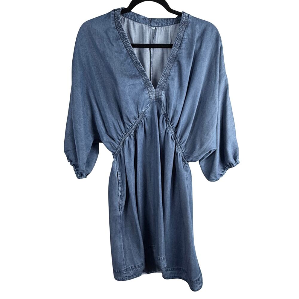 Blu Pepper/ Umgee- style denim V-neck puff sleeve chambray minidress sz M